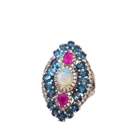 Carol Brodie Vintage Sterling Silver Blue Topaz Opal Stone Ring Size 9 - Picture 2 of 4